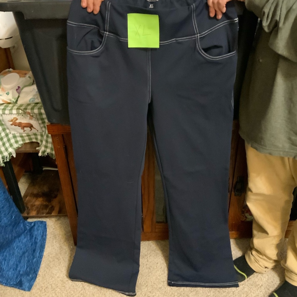 Navy Blue Pants with White Stitching